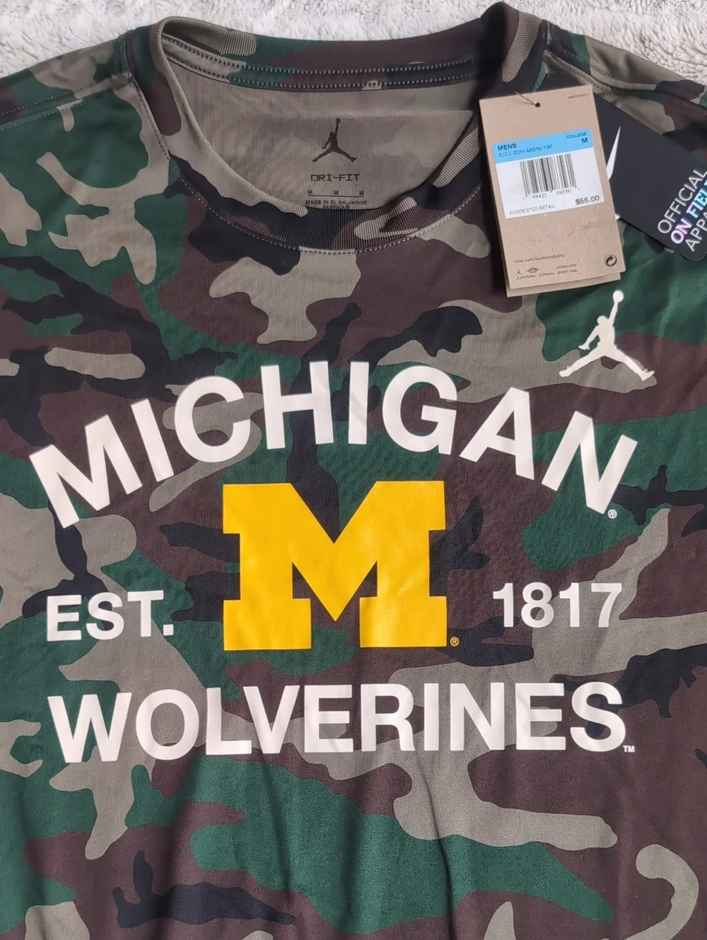 Jordan Michigan Wolverines Medium Olive Military Appreciation Long Sleeve
